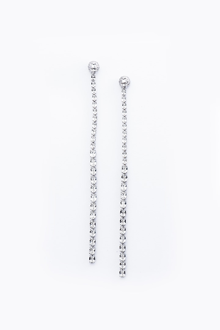 White Finish Swarovski Crystal Dangler Earrings In Sterling Silver by Opalina at Pernia's Pop Up Shop