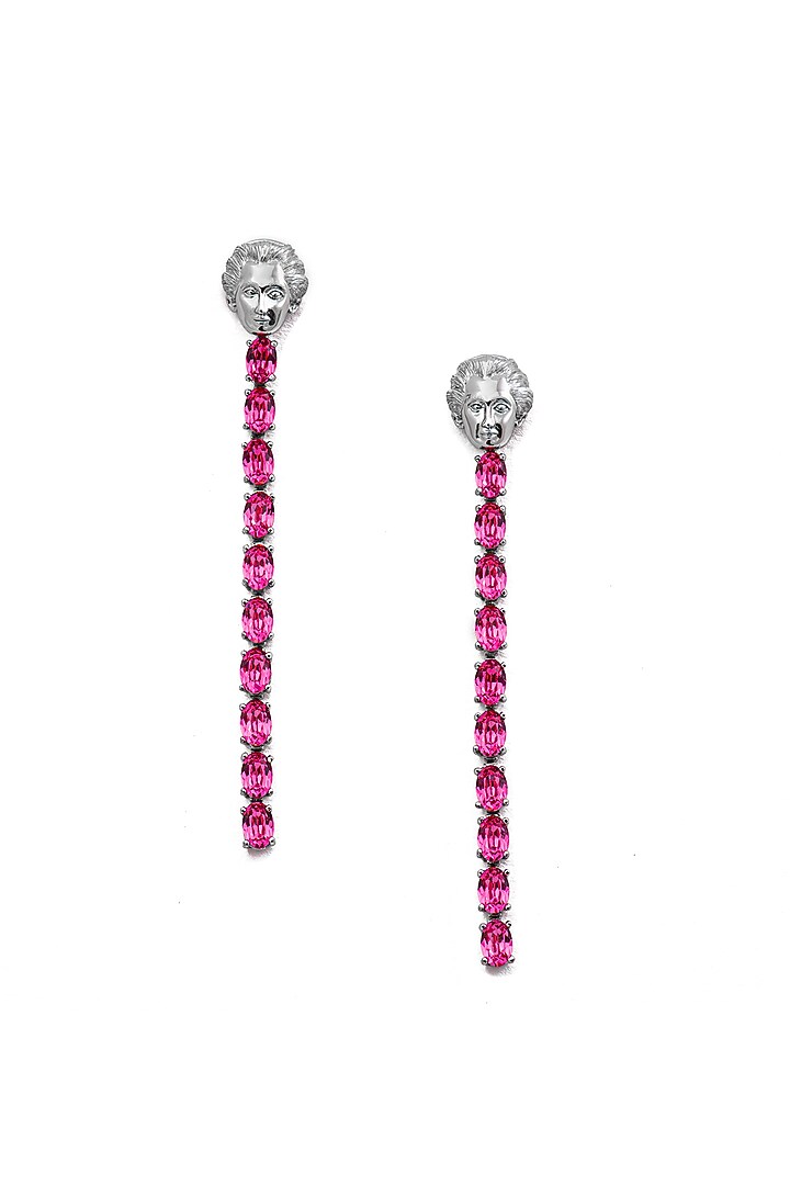 White Finish Rose Swarovski Crystal Dangler Earrings In Sterling Silver by Opalina at Pernia's Pop Up Shop