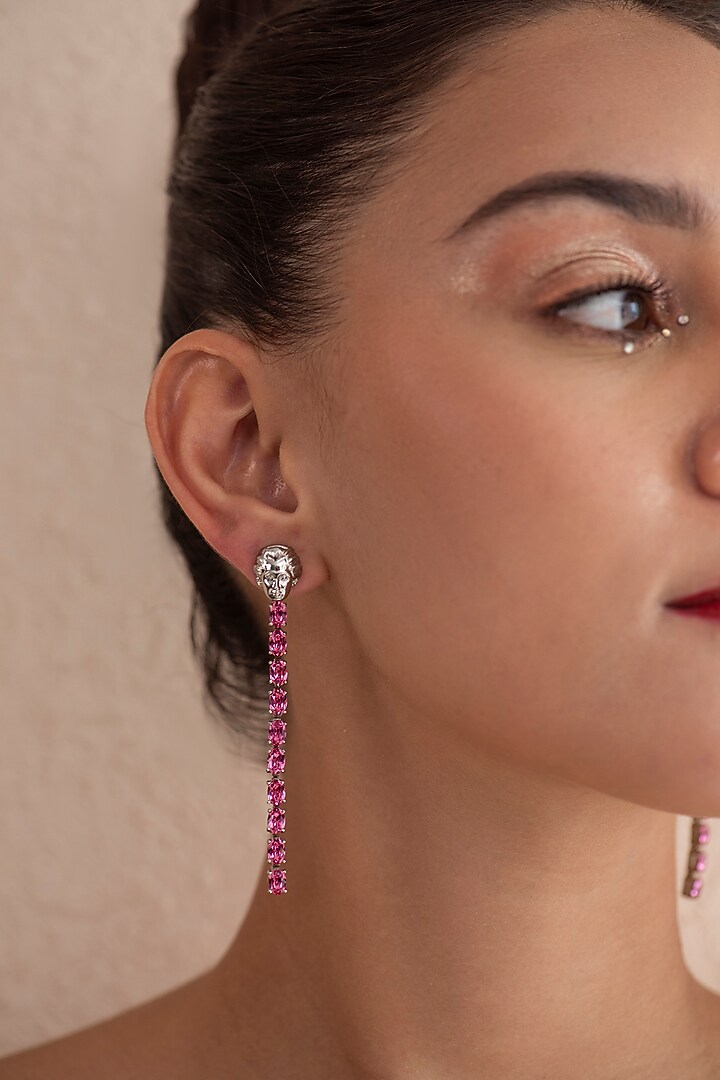 White Finish Rose Swarovski Crystal Dangler Earrings In Sterling Silver by Opalina at Pernia's Pop Up Shop