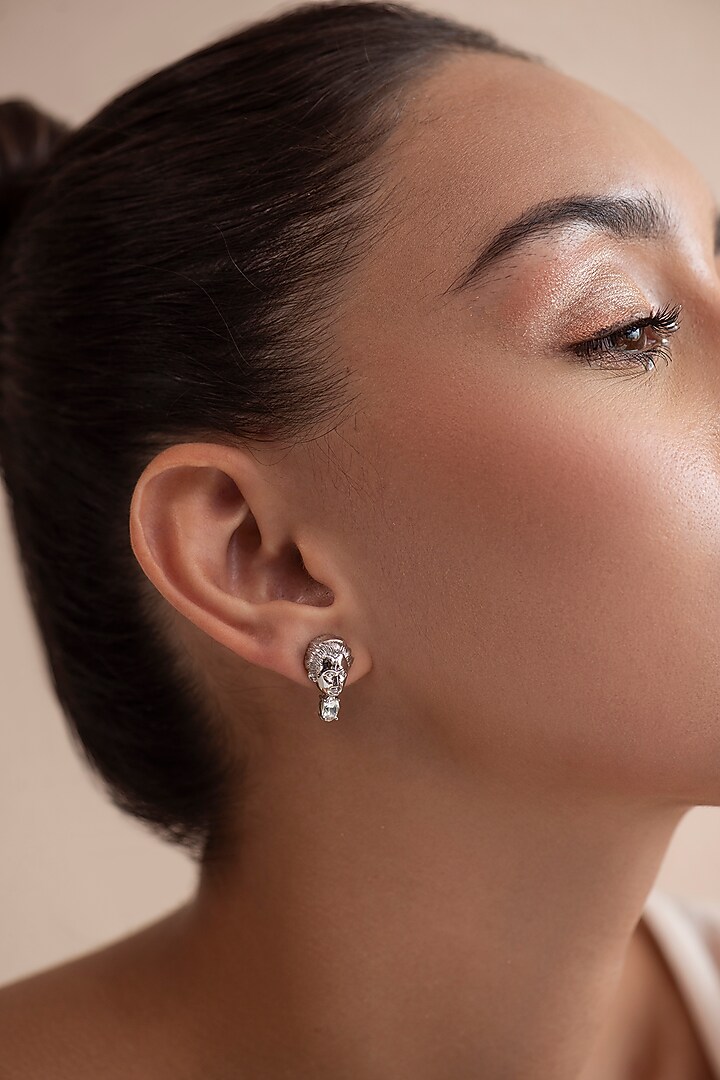 White Finish Swarovski Crystal Gaia Stud Earrings In Sterling Silver by Opalina at Pernia's Pop Up Shop