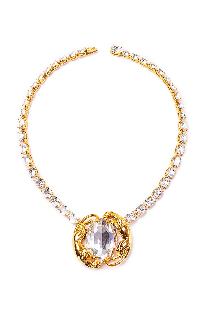 Gold Finish Swarovski Crystal Necklace In Sterling Silver by Opalina at Pernia's Pop Up Shop