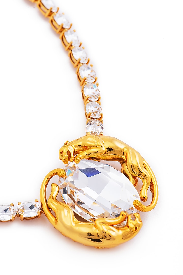 Gold Finish Swarovski Crystal Necklace In Sterling Silver by Opalina at Pernia's Pop Up Shop