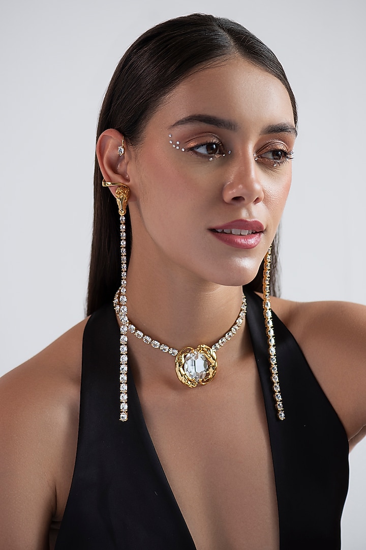 Gold Finish Swarovski Crystal Necklace In Sterling Silver by Opalina at Pernia's Pop Up Shop
