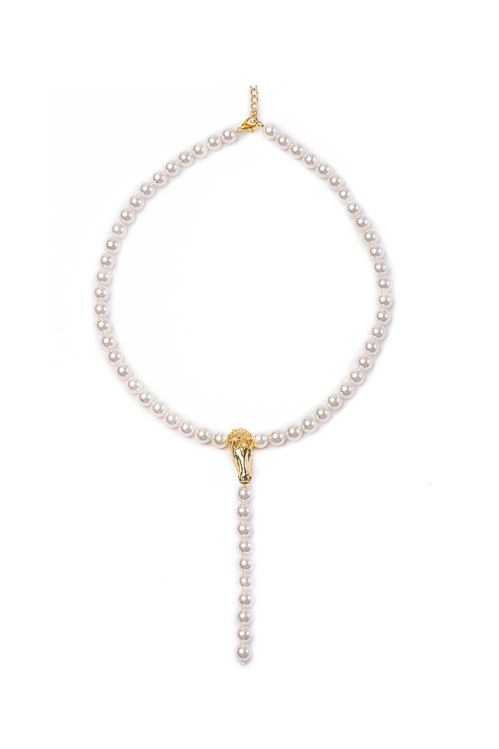Gold Finish Swarovski Crystal & Pearl Necklace In Sterling Silver by Opalina at Pernia's Pop Up Shop