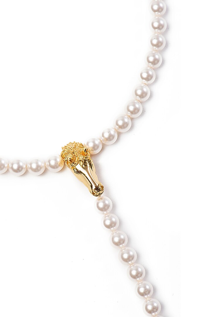 Gold Finish Swarovski Crystal & Pearl Necklace In Sterling Silver by Opalina at Pernia's Pop Up Shop