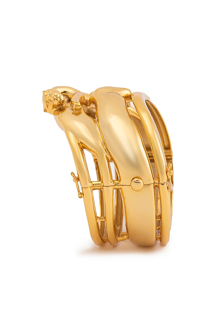 Gold Finish Jaguar Handcuff In Sterling Silver by Opalina at Pernia's Pop Up Shop