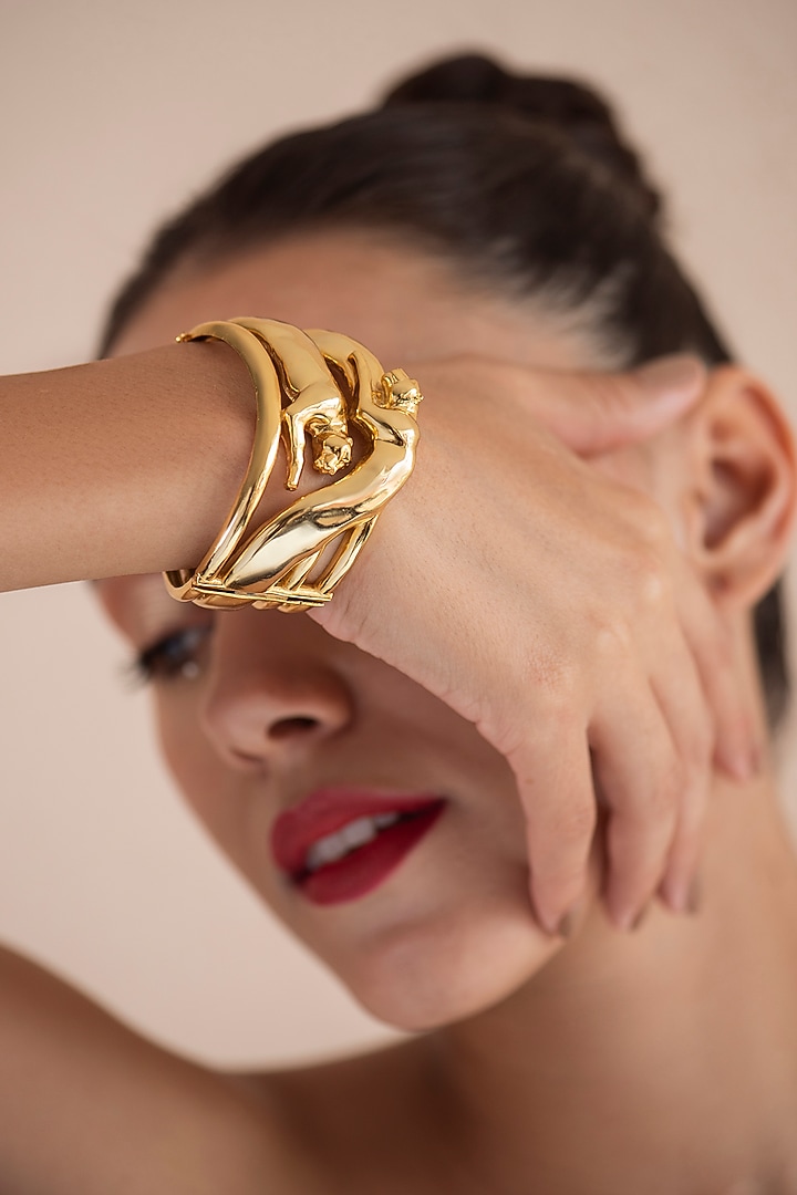 Gold Finish Jaguar Handcuff In Sterling Silver by Opalina at Pernia's Pop Up Shop