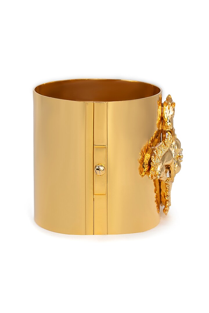 Gold Finish Swarovski Crystal Horse Motif Handcuff In Sterling Silver by Opalina at Pernia's Pop Up Shop