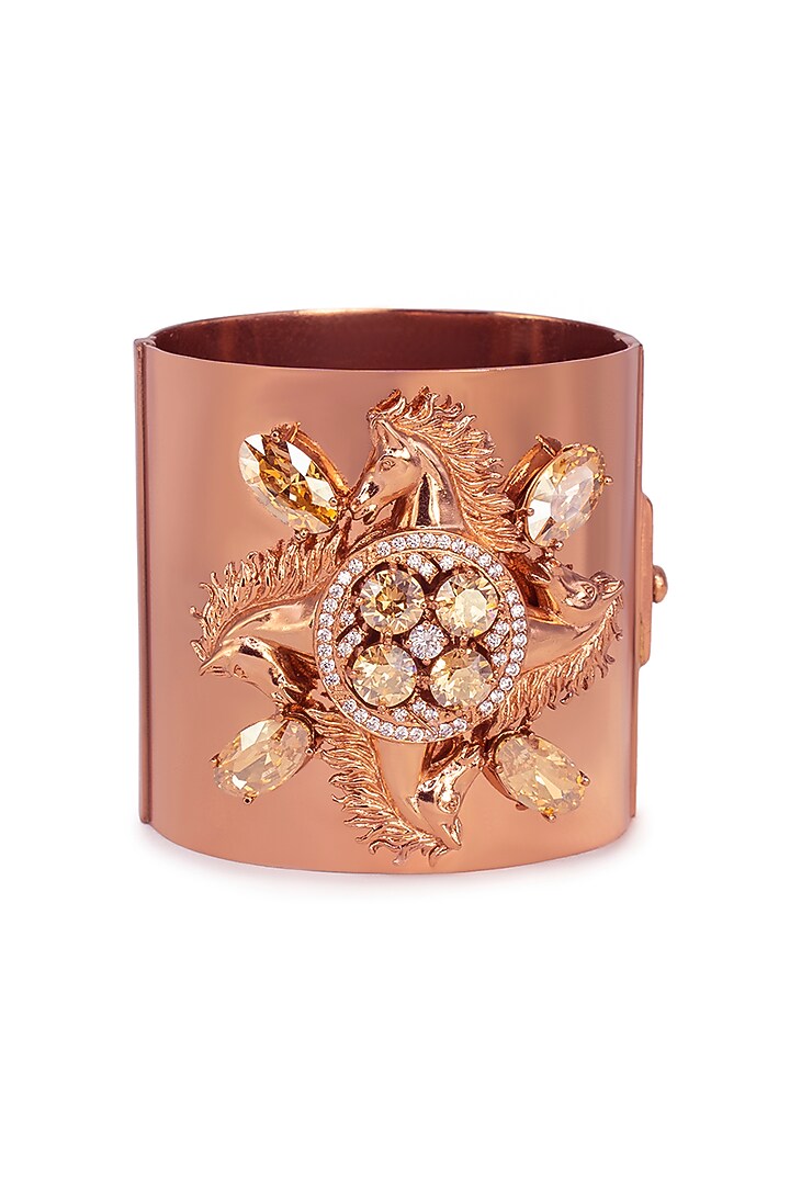 Rose Gold Finish Swarovski Crystal Horse Motif Handcuff In Sterling Silver by Opalina at Pernia's Pop Up Shop