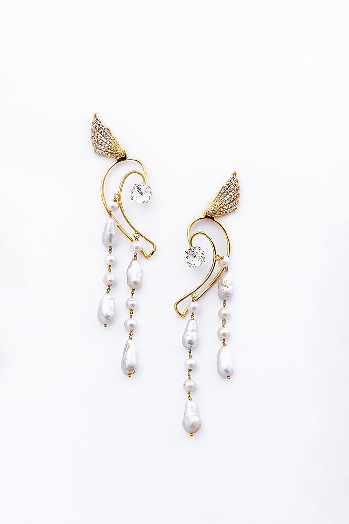 Gold Finish Pearl Earcuffs In Sterling Silver by Opalina at Pernia's Pop Up Shop