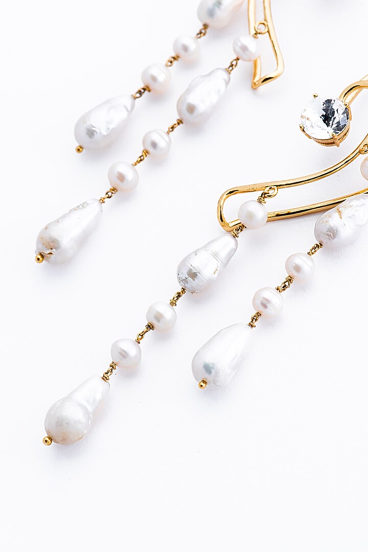 Gold Finish Pearl Earcuffs In Sterling Silver by Opalina at Pernia's Pop Up Shop