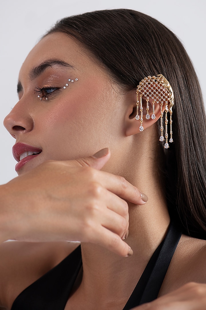Gold Finish Swarovski Earcuffs In Sterling Silver by Opalina at Pernia's Pop Up Shop