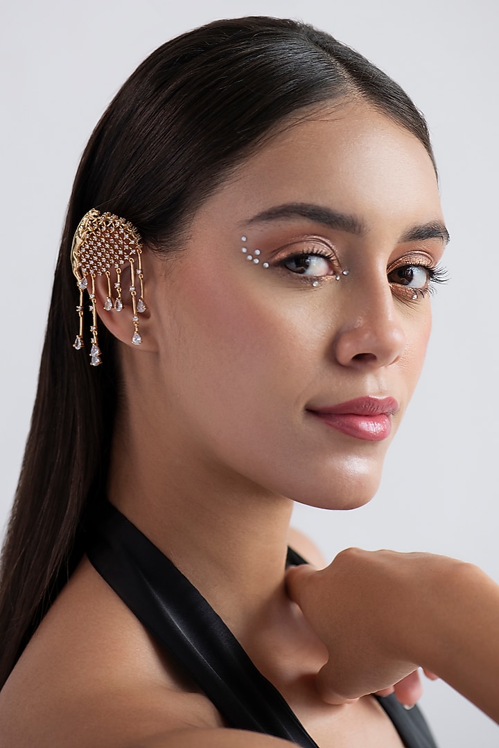 Gold Finish Swarovski Earcuffs In Sterling Silver by Opalina at Pernia's Pop Up Shop