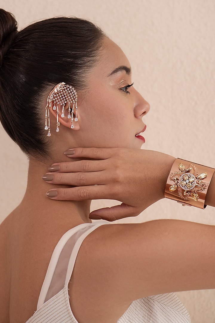 Rose Gold Finish Swarovski Earcuffs In Sterling Silver by Opalina at Pernia's Pop Up Shop