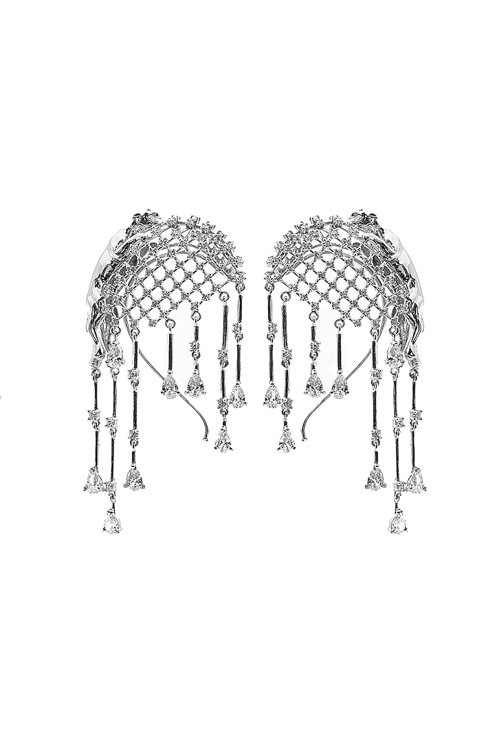 White Finish Swarovski Earcuffs In Sterling Silver by Opalina at Pernia's Pop Up Shop