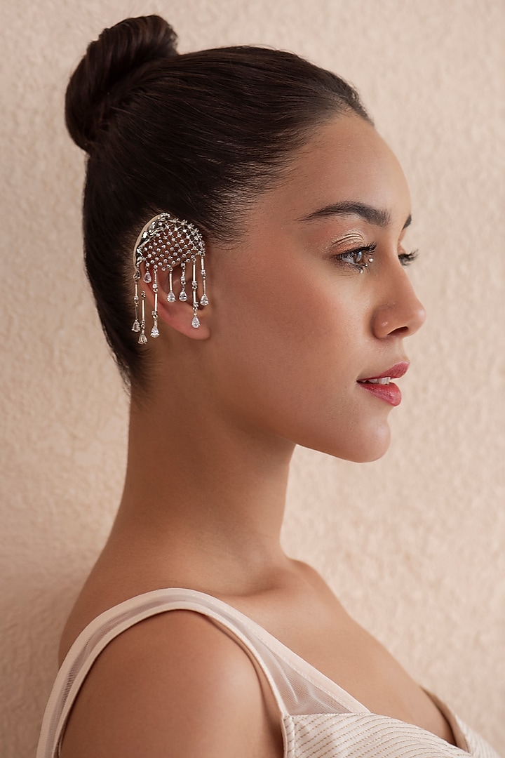 White Finish Swarovski Earcuffs In Sterling Silver by Opalina at Pernia's Pop Up Shop