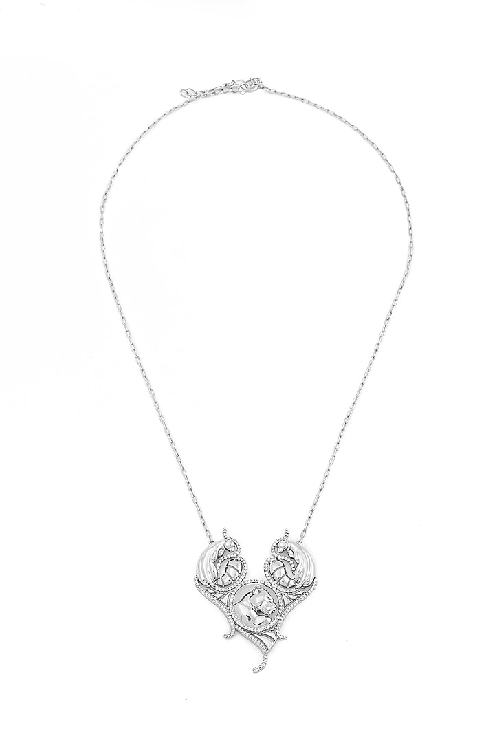 White Finish Swarovski Stone Pendant Necklace In Sterling Silver by Opalina