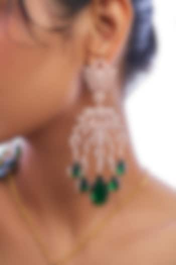 Gold Plated Emerald & Crystal Dangler Earrings by Opalina at Pernia's Pop Up Shop