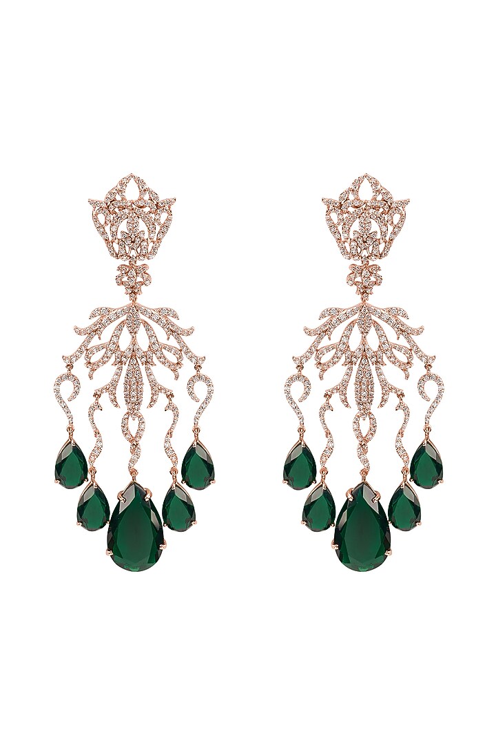 Gold Plated Emerald & Crystal Dangler Earrings by Opalina at Pernia's Pop Up Shop