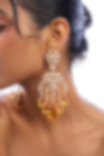 Gold Plated Citrine Stone & Crystal Dangler Earrings by Opalina at Pernia's Pop Up Shop