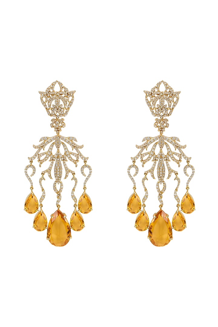 Gold Plated Citrine Stone & Crystal Dangler Earrings by Opalina at Pernia's Pop Up Shop