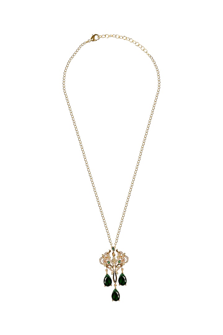 Gold Plated Emerald & Crystal Pendant Necklace by Opalina at Pernia's Pop Up Shop