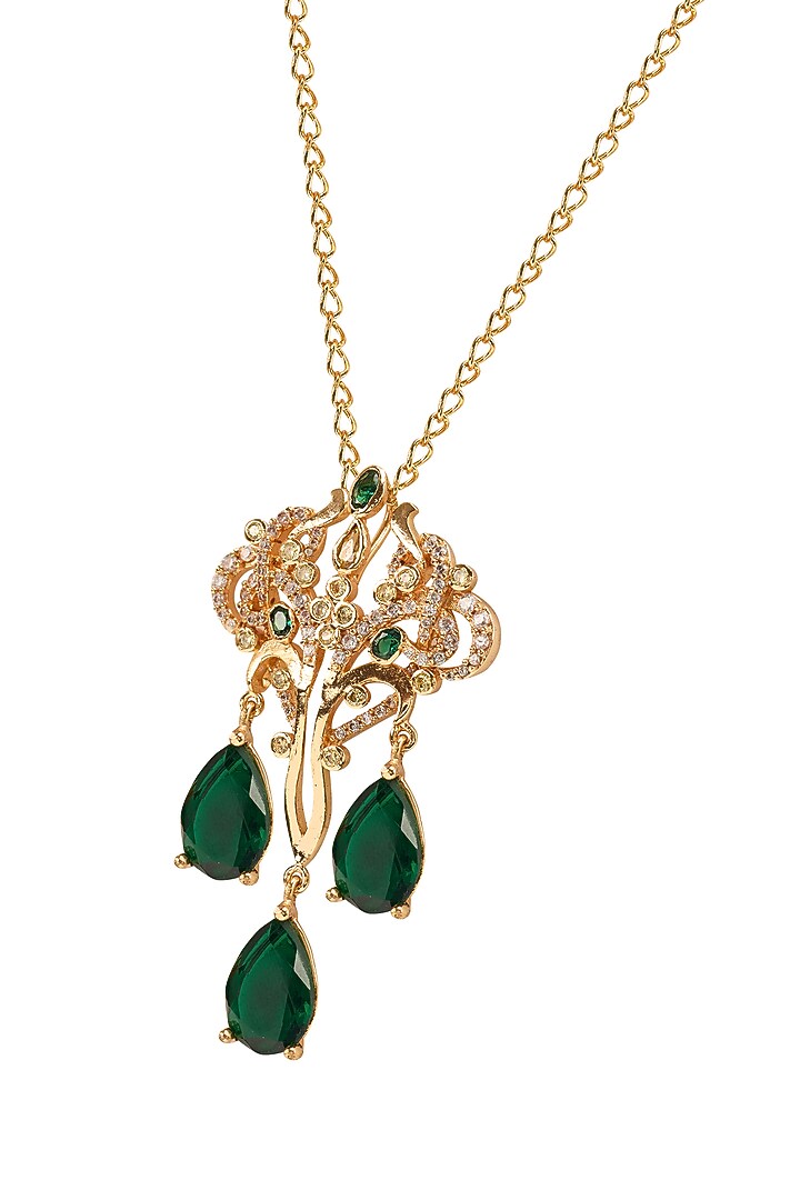 Gold Plated Emerald & Crystal Pendant Necklace by Opalina at Pernia's Pop Up Shop