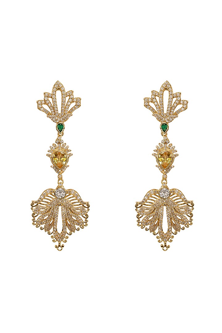 Gold Plated Emerald & Citrine Stone Dangler Earrings by Opalina at Pernia's Pop Up Shop