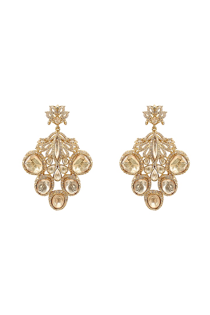 Gold Plated Kundan Polki & Crystal Hand Carved Dangler Earrings by Opalina at Pernia's Pop Up Shop