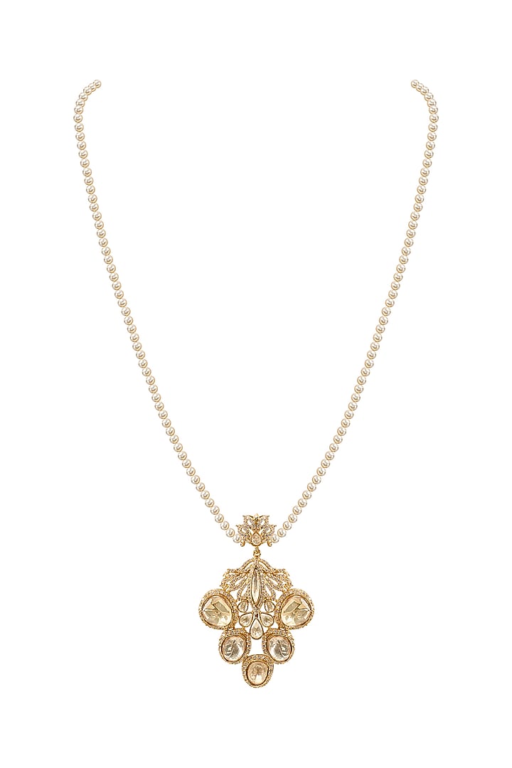 Gold Plated Swarovski Pearl & Crystal Hand Carved Pendant Necklace by Opalina at Pernia's Pop Up Shop