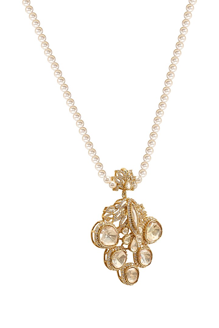 Gold Plated Swarovski Pearl & Crystal Hand Carved Pendant Necklace by Opalina at Pernia's Pop Up Shop