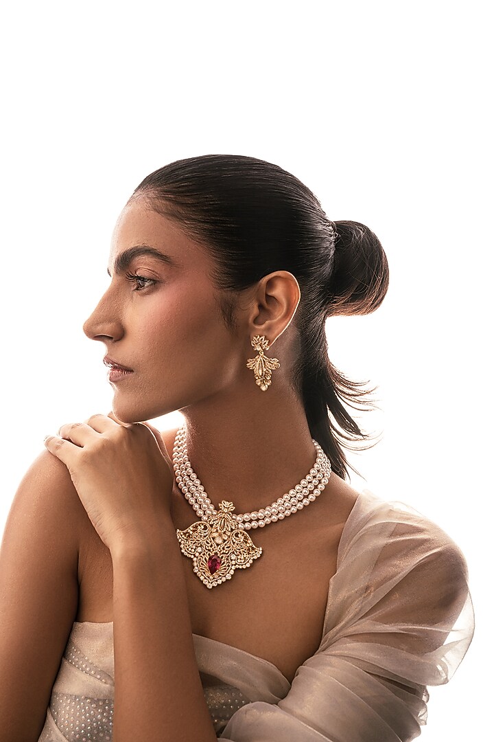 Gold Plated White Gemstone Dangler Earrings by Opalina at Pernia's Pop Up Shop