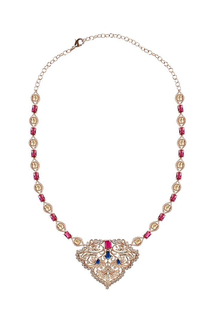 Rose Gold Plated Sapphire & Ruby Red Gemstone Necklace by Opalina at Pernia's Pop Up Shop