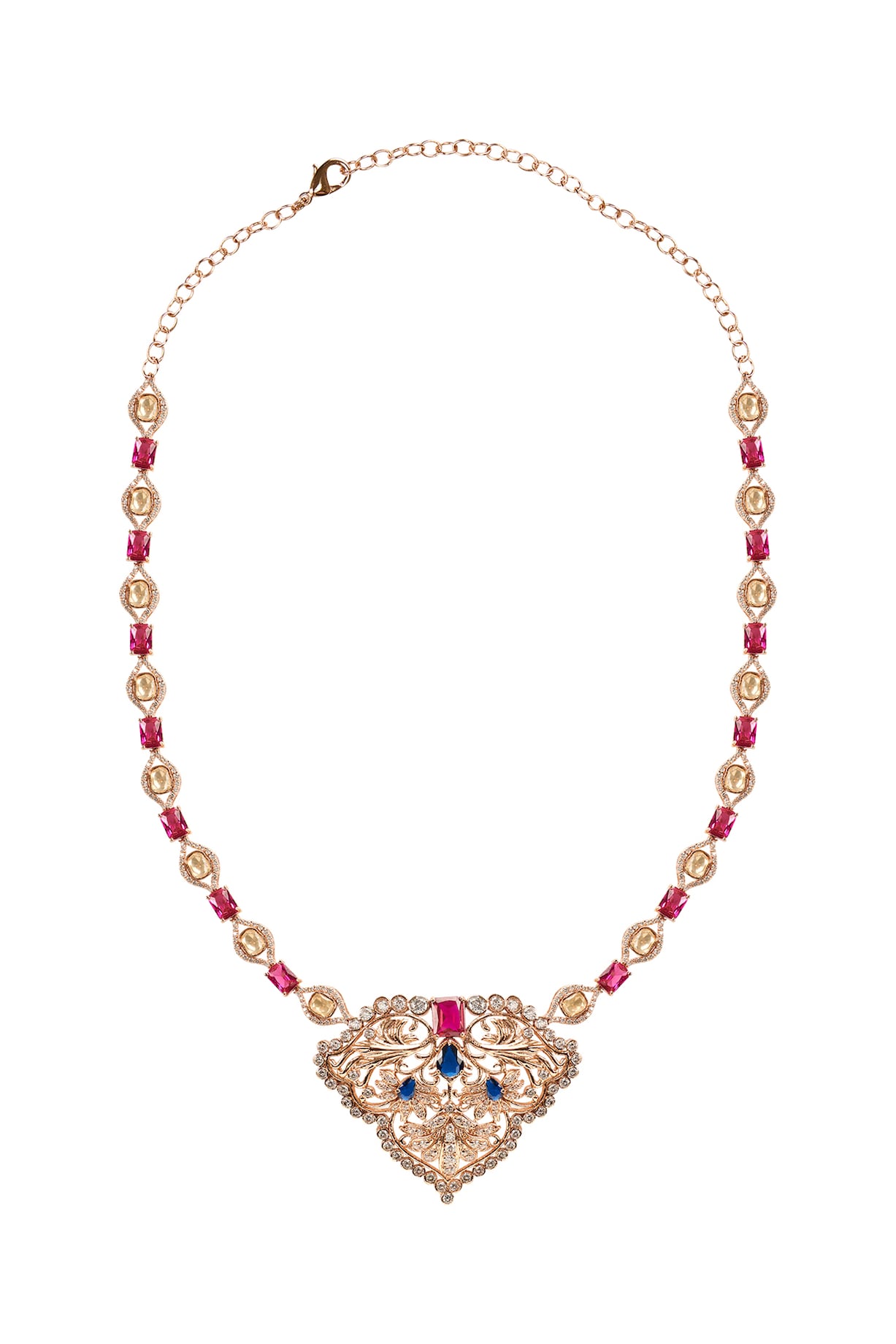 Rose Gold Plated Sapphire Ruby Red Gemstone Necklace by Opalina