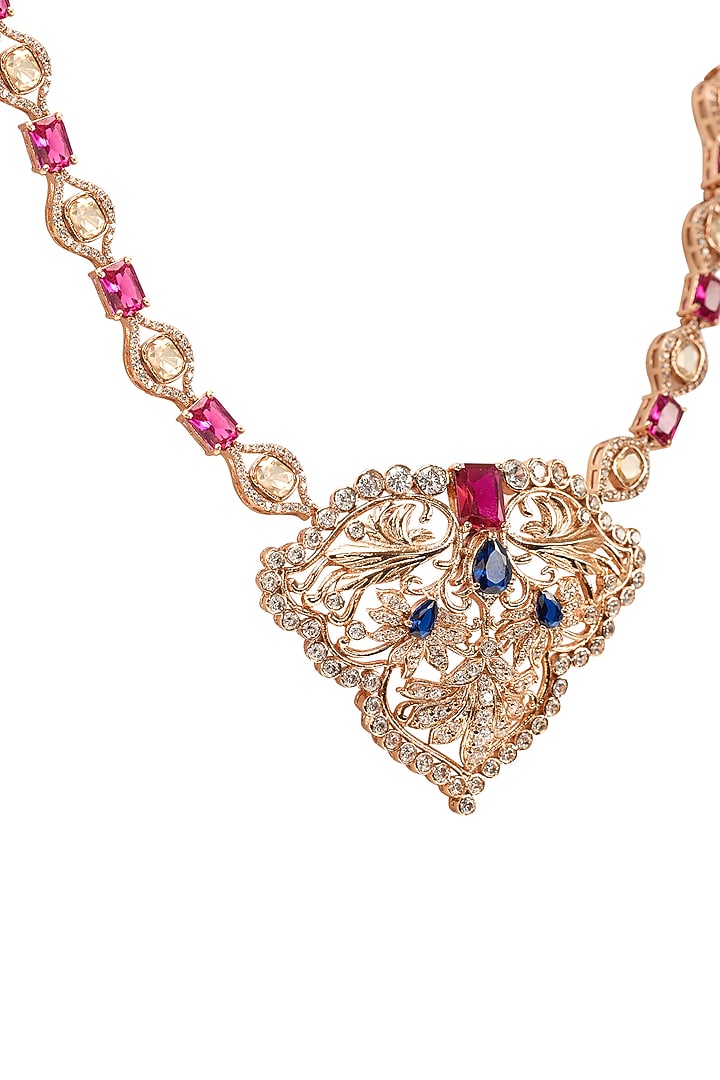 Rose Gold Plated Sapphire & Ruby Red Gemstone Necklace by Opalina at Pernia's Pop Up Shop