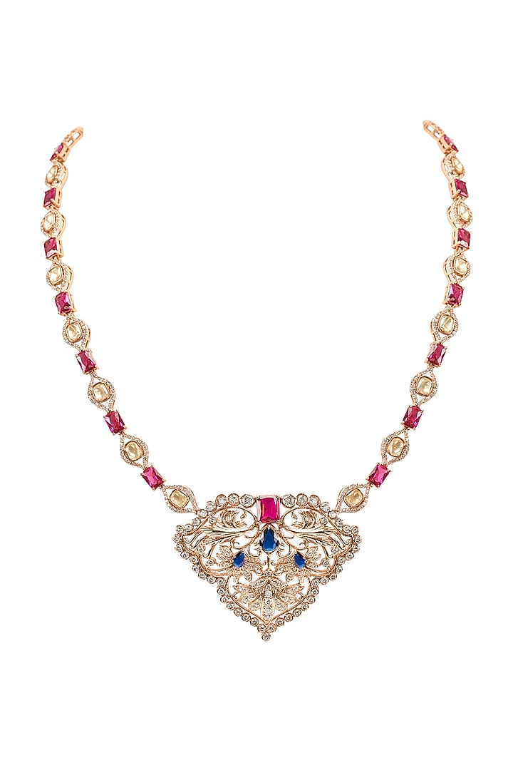 Rose Gold Plated Sapphire & Ruby Red Gemstone Necklace by Opalina at Pernia's Pop Up Shop