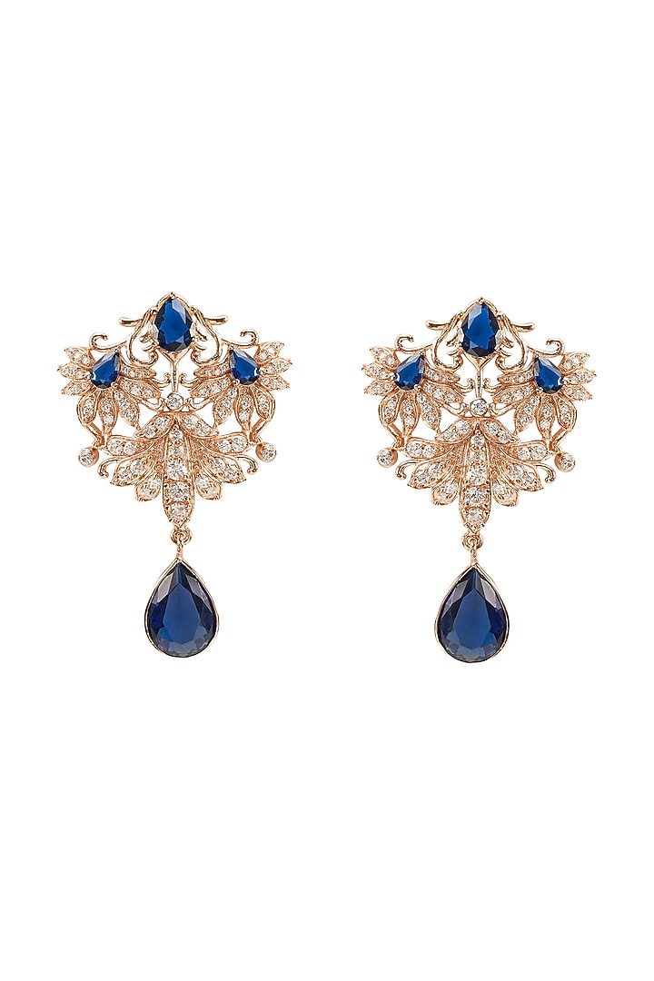 Rose Gold Plated Sapphie & Crystal Dangler Earrings by Opalina at Pernia's Pop Up Shop