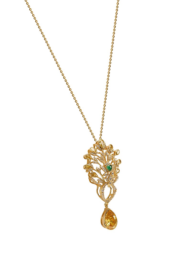 Gold Plated Emerald & Citrine Stone Pendant Necklace by Opalina at Pernia's Pop Up Shop