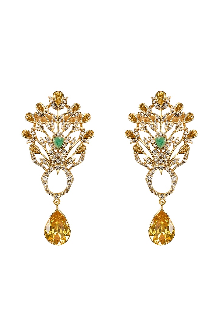 Gold Plated Emerald & Citrine Stone Dangler Earrings by Opalina at Pernia's Pop Up Shop
