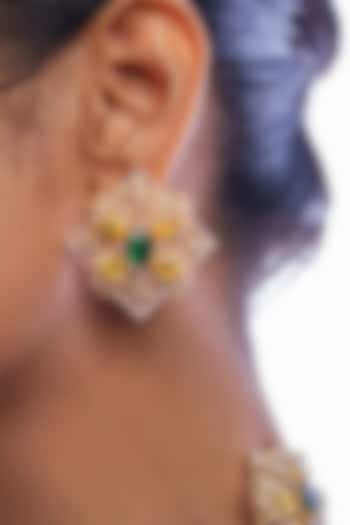 Gold Plated Emerald & Citrine Stone Stud Earrings by Opalina at Pernia's Pop Up Shop