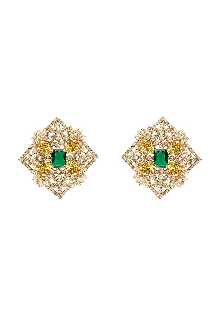 Gold Plated Emerald & Citrine Stone Stud Earrings by Opalina at Pernia's Pop Up Shop