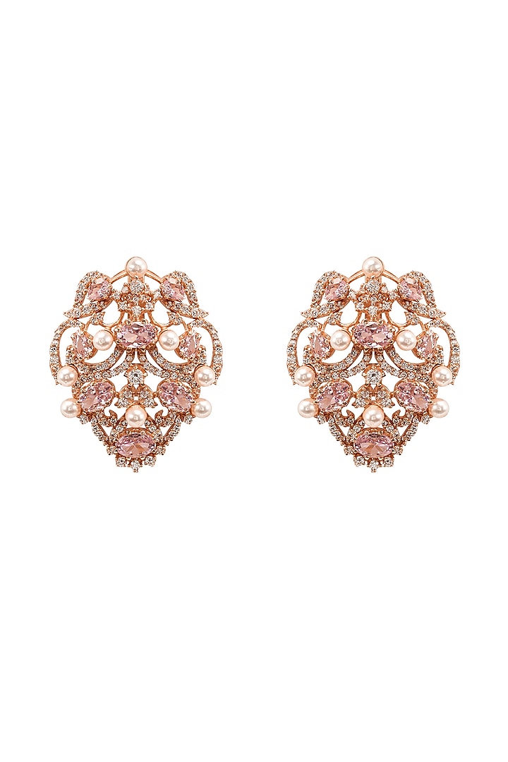 Gold Plated Rose Quartz & Crystal Stud Earrings by Opalina at Pernia's Pop Up Shop