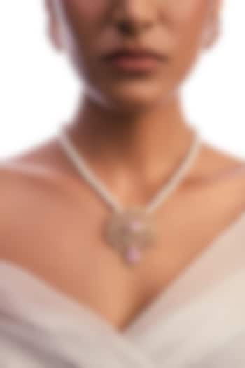 Gold Plated Rose Quartz & Swarovski Pearl Long Necklace by Opalina at Pernia's Pop Up Shop