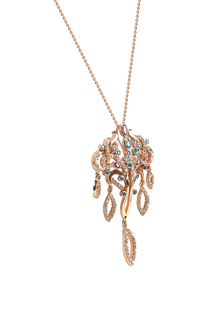 Gold Plated Aquamarine & Ruby Red Stone Pendant Necklace by Opalina at Pernia's Pop Up Shop