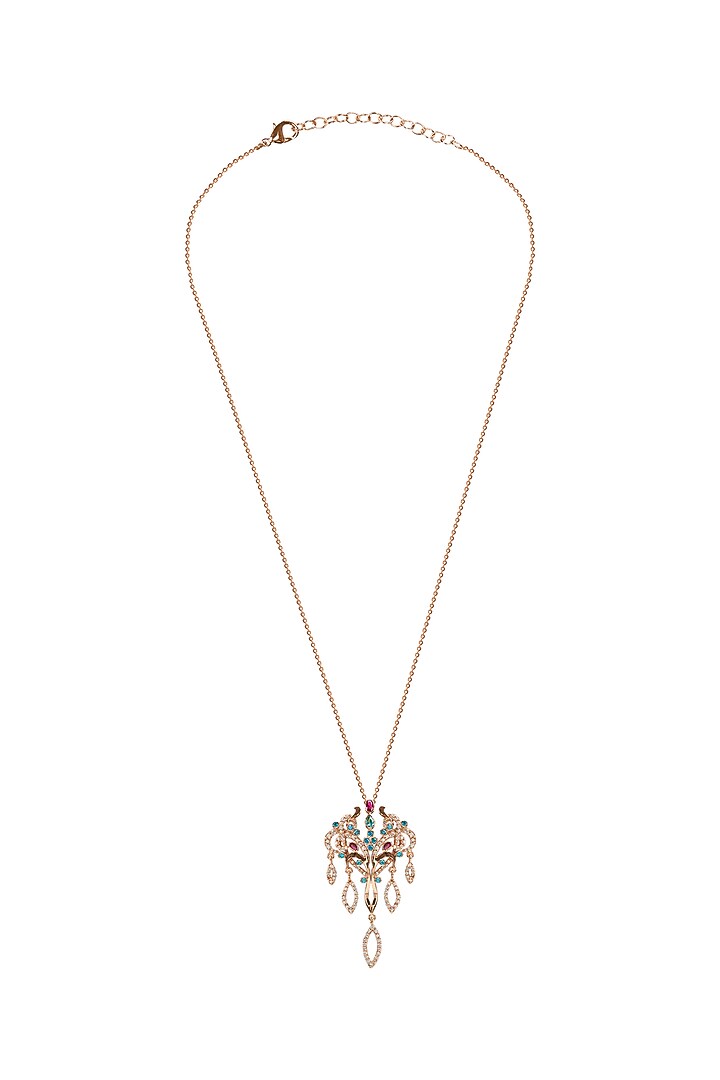 Gold Plated Aquamarine & Ruby Red Stone Pendant Necklace by Opalina at Pernia's Pop Up Shop