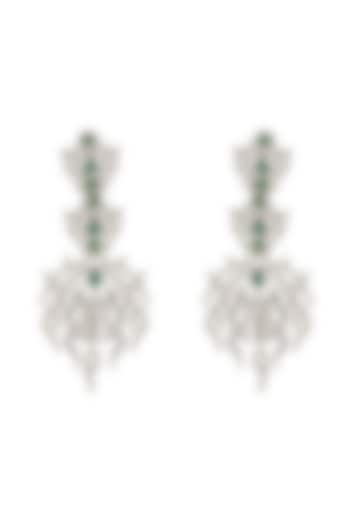 Silver Plated Emerald & Crystal Dangler Earrings by Opalina at Pernia's Pop Up Shop