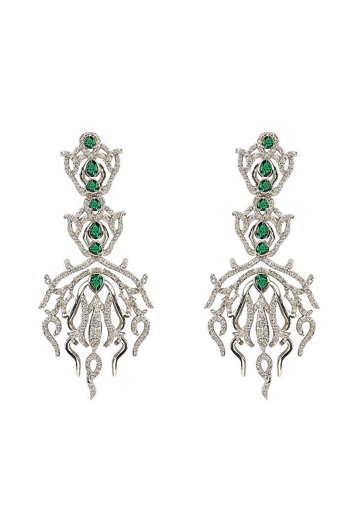 Silver Plated Emerald & Crystal Dangler Earrings by Opalina at Pernia's Pop Up Shop