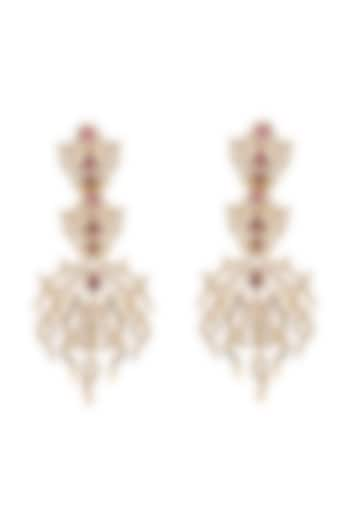 Gold Plated Ruby & Crystal Dangler Earrings by Opalina at Pernia's Pop Up Shop