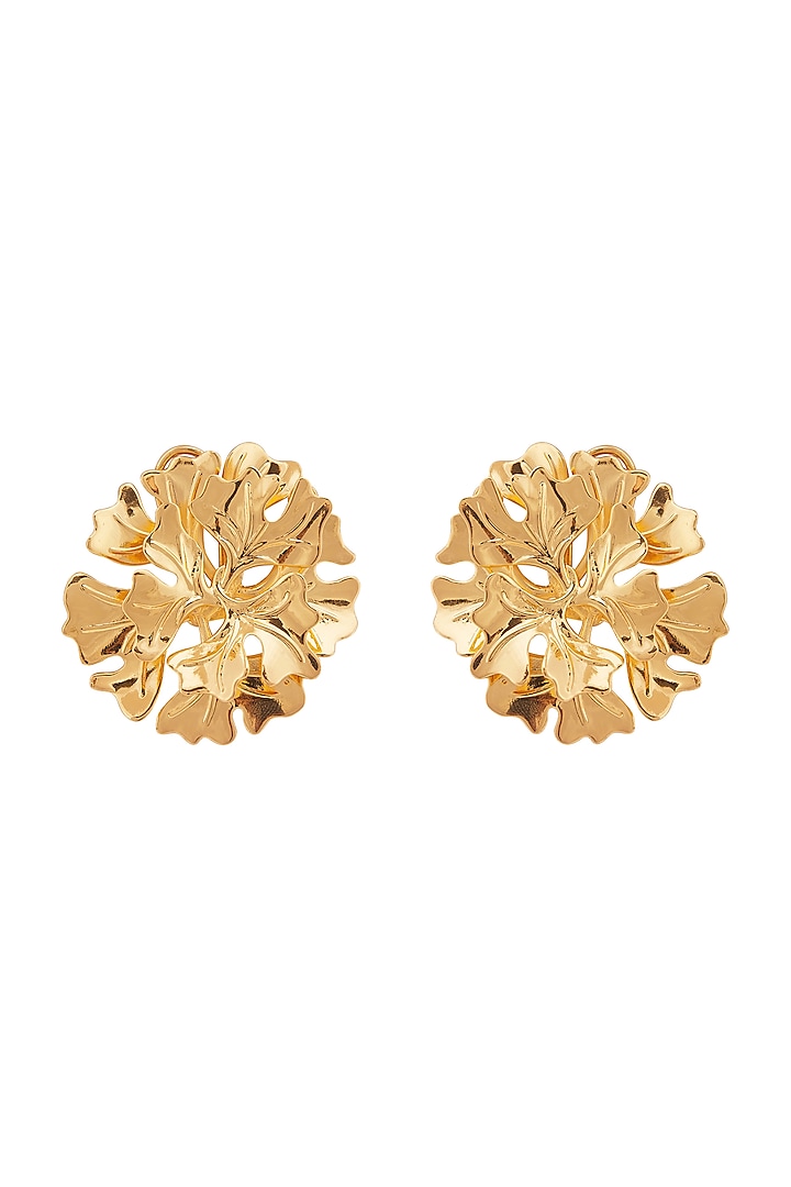 Gold Plated Floral Stud Earrings by Opalina