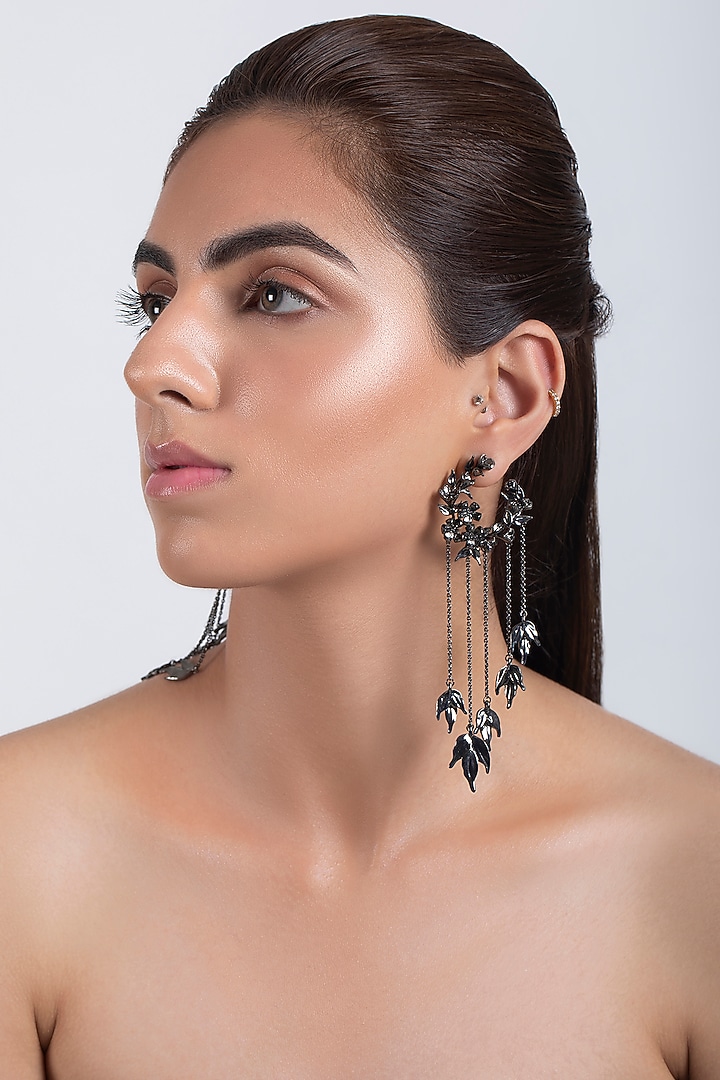 Gunmetal Finish Handcrafted Wreath Earrings by Opalina at Pernia's Pop Up Shop